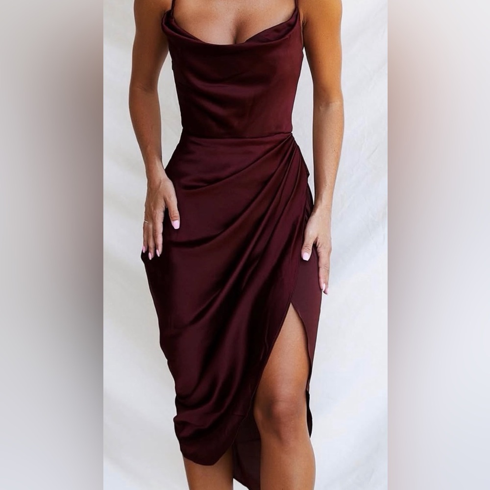 House of CB Burgundy Wrap Midi Dress